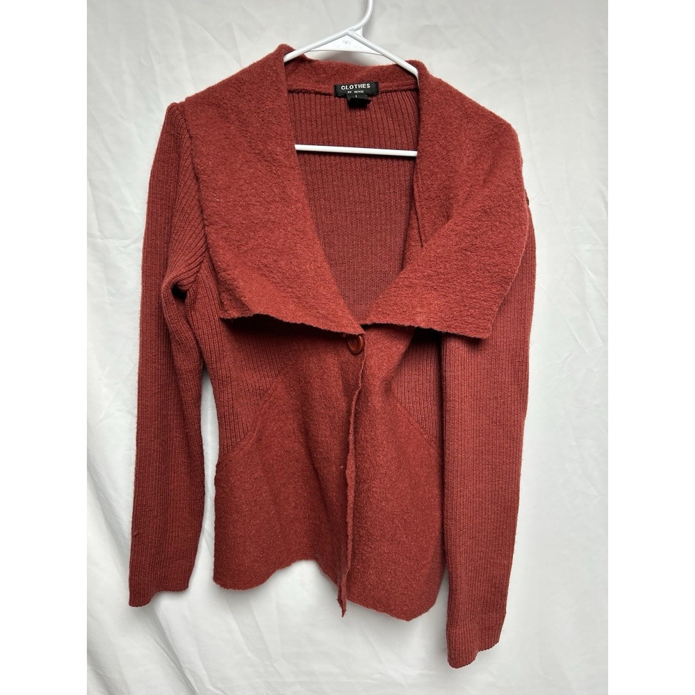 VTG Clothes By Revue One Button Rust Cardigan 100% Wool Boho Dark Academia Sz- L